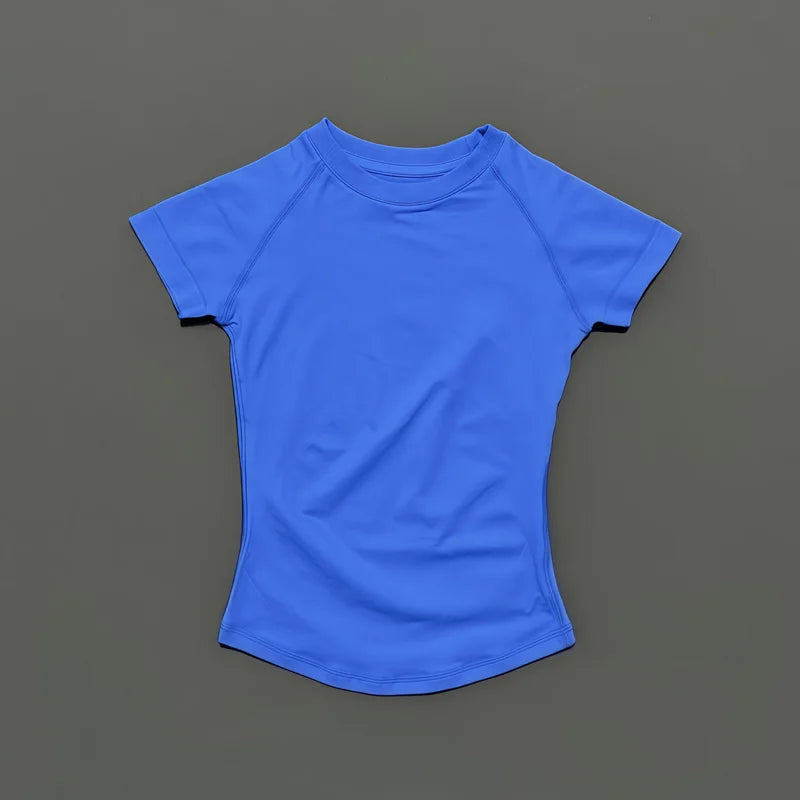 HISTELLO Sports Short Sleeve Top Women Gym Yoga Top Workout Clothes Sports T Shirt Fitness Activewear Running Tight Tops
