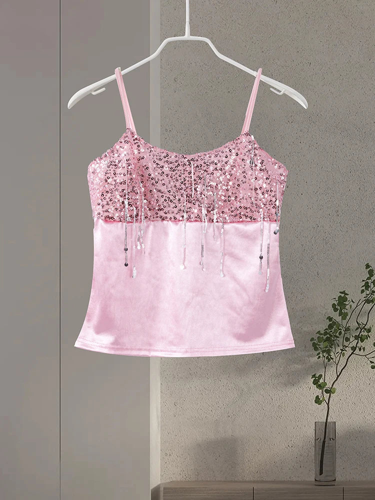 Sexy Tassel Chains Women's Set Elegant Solid Sequins Hip Package Female Party Mini Skirts Summer Holiday Lady Outfit Beachwear
