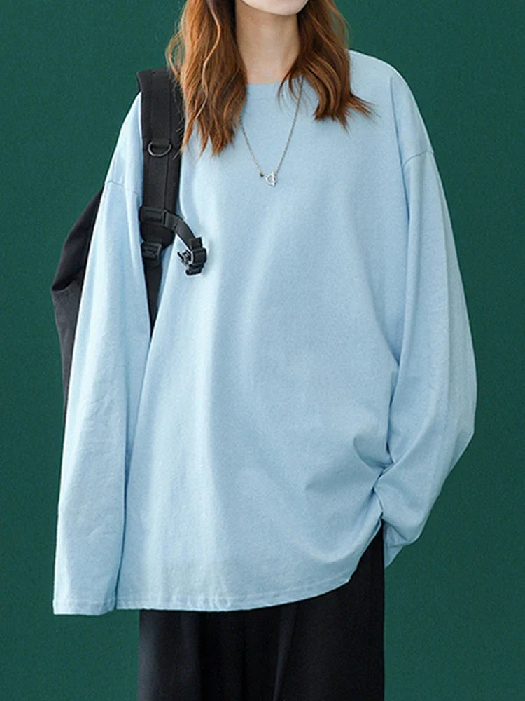 LEGIBLE 2026 Spring Autumn Long Sleeve Cotton T-Shirt Women Basic Tee Shirt Oversize T Shirt Women Casual O-neck Women tshirt