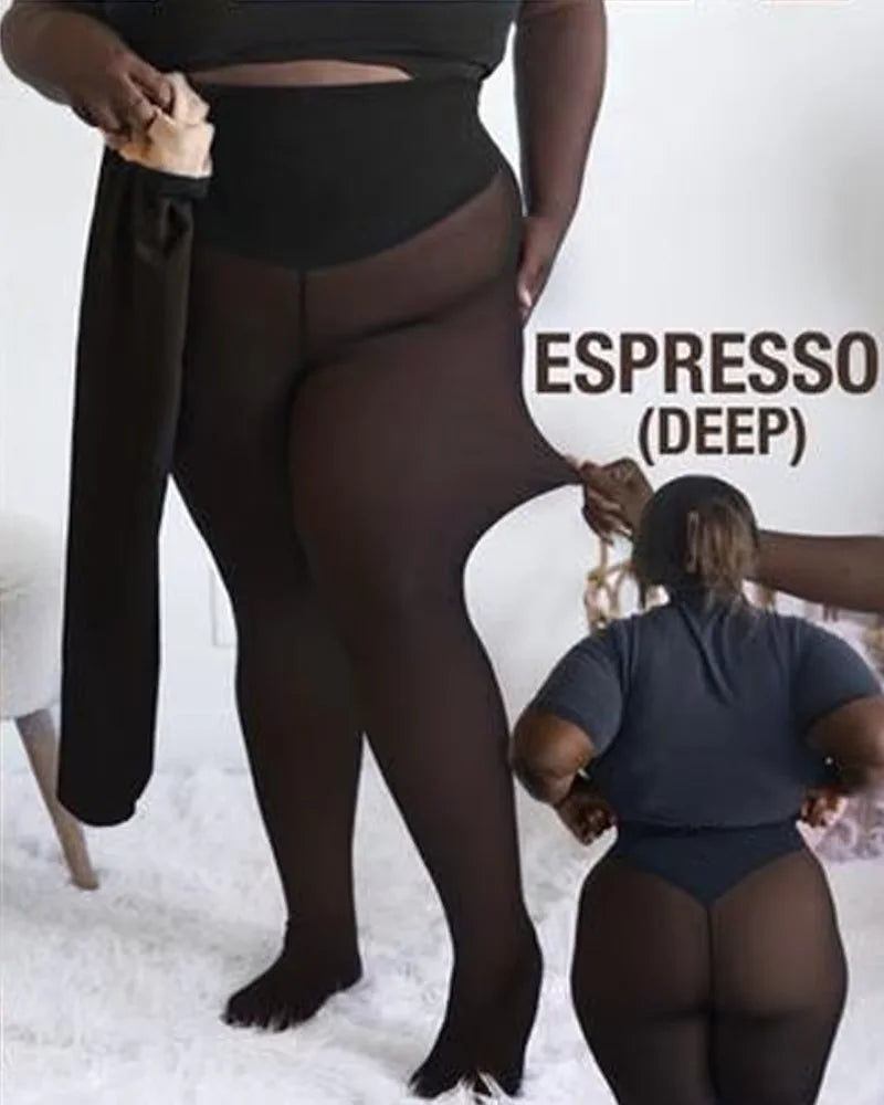 One Seam Fleece Lined Tights Shaping Thermal Leggings Compression Band Translucent Pantyhose Sheer Fleece Leggings Plus Size