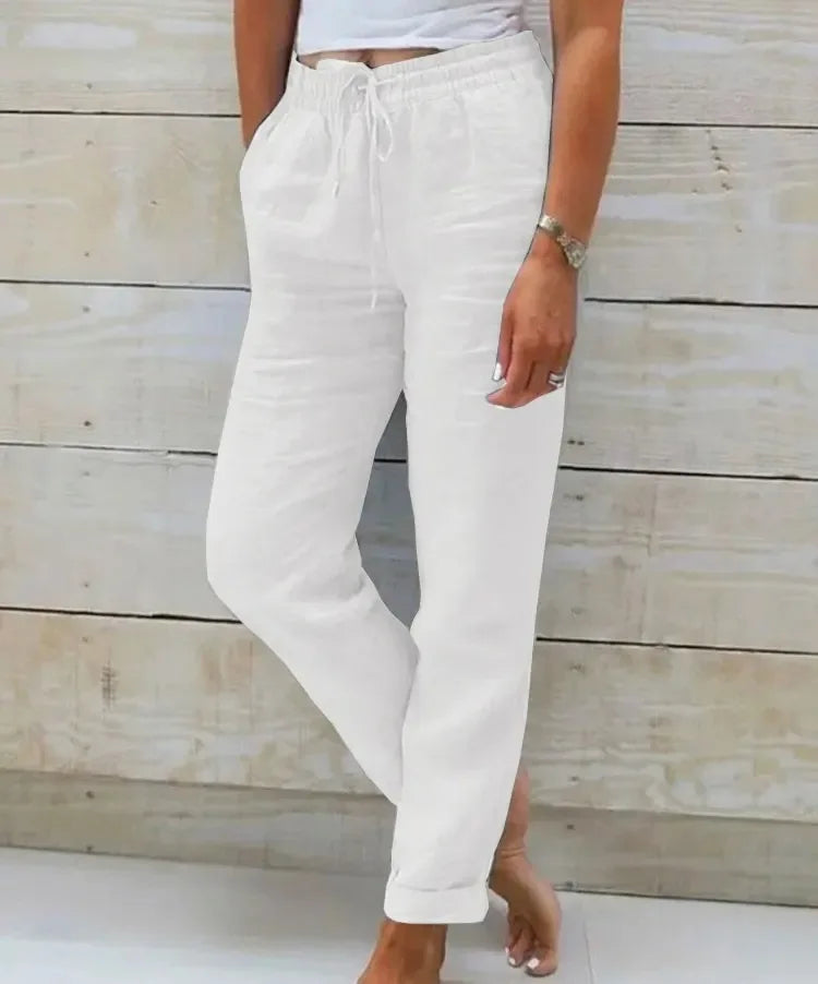 Cotton Linen Summer Pants for Women High Waist Elastic Casual Trousers Streetwear Solid Female Clothes 2026 Loose Pencil Pants