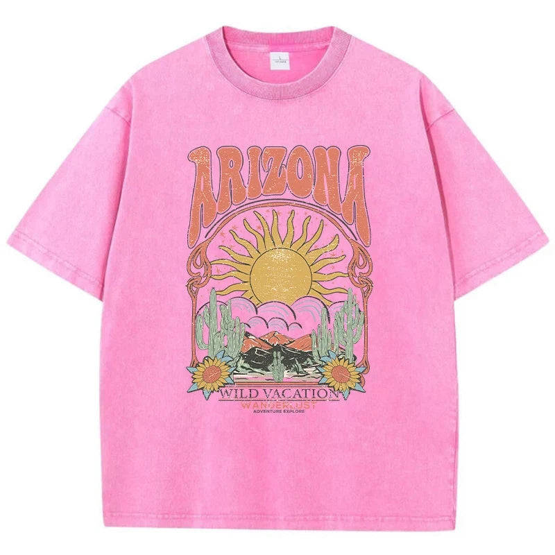 Fashion Women Cotton Washed T-Shirt Beautiful Arizona Wildlife Vacation Invites You Print Tops Casual Loose Tees Vintage Clothes
