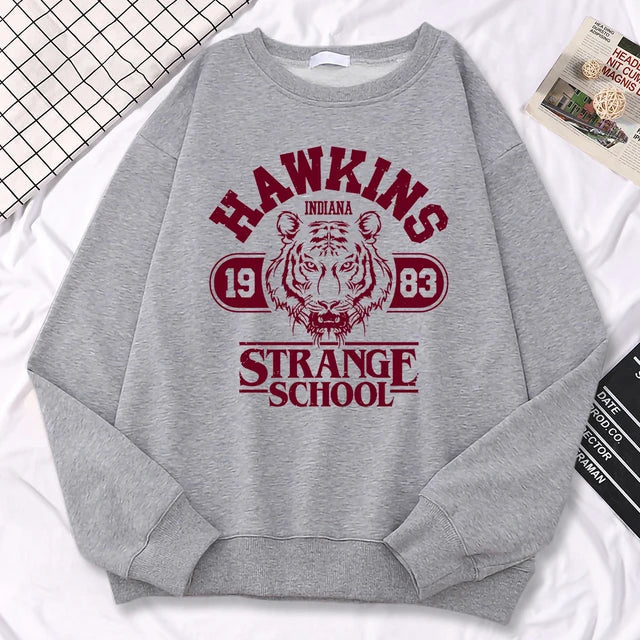 Casual Street Women's Sportswear Hawkins High School Indiana 1983 Printed Hoodie Loose Round Neck Warm Hoodie