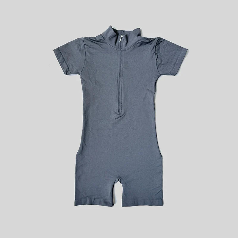 Summer Short Sleeve Zipper Jumpsuit Sports Wear Gym Fitness Sports Bodysuits Women Running Fashion Workout Clothes