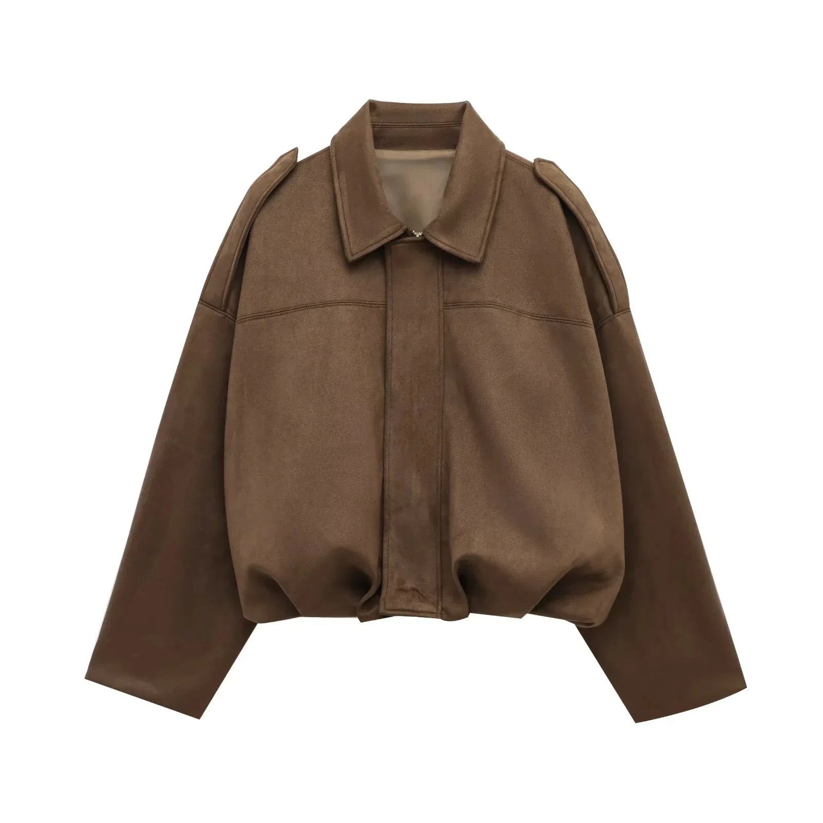 HH Women's Street Fashion Solid Loose Suede Texture Coats Causal Long Bat Sleeves Lapel Zipper Fly Winter Vintage Jackets