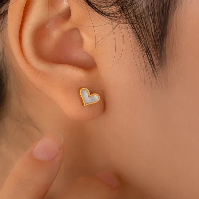 ANENJERY 316L Stainless Steel Heart Shell Necklace Bracelet Earrings For Women Girls Simple Fashion Jewelry Set Gifts Wholesale