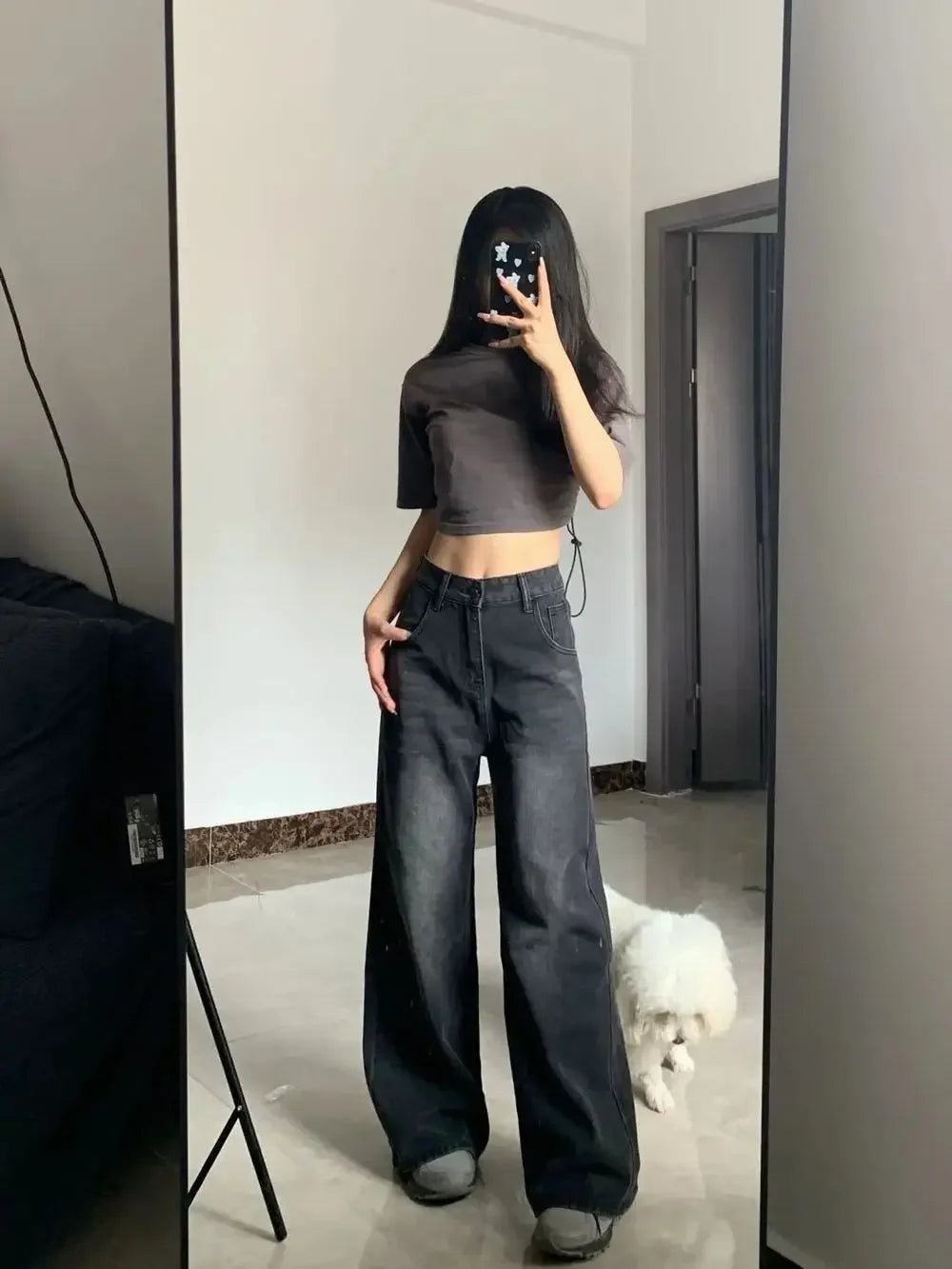 High-Waisted Slimming Jeans for Women Loose-Fit Straight-Leg Bell Bottoms Plus-Size Denim Trousers Pear-Shaped Body Type