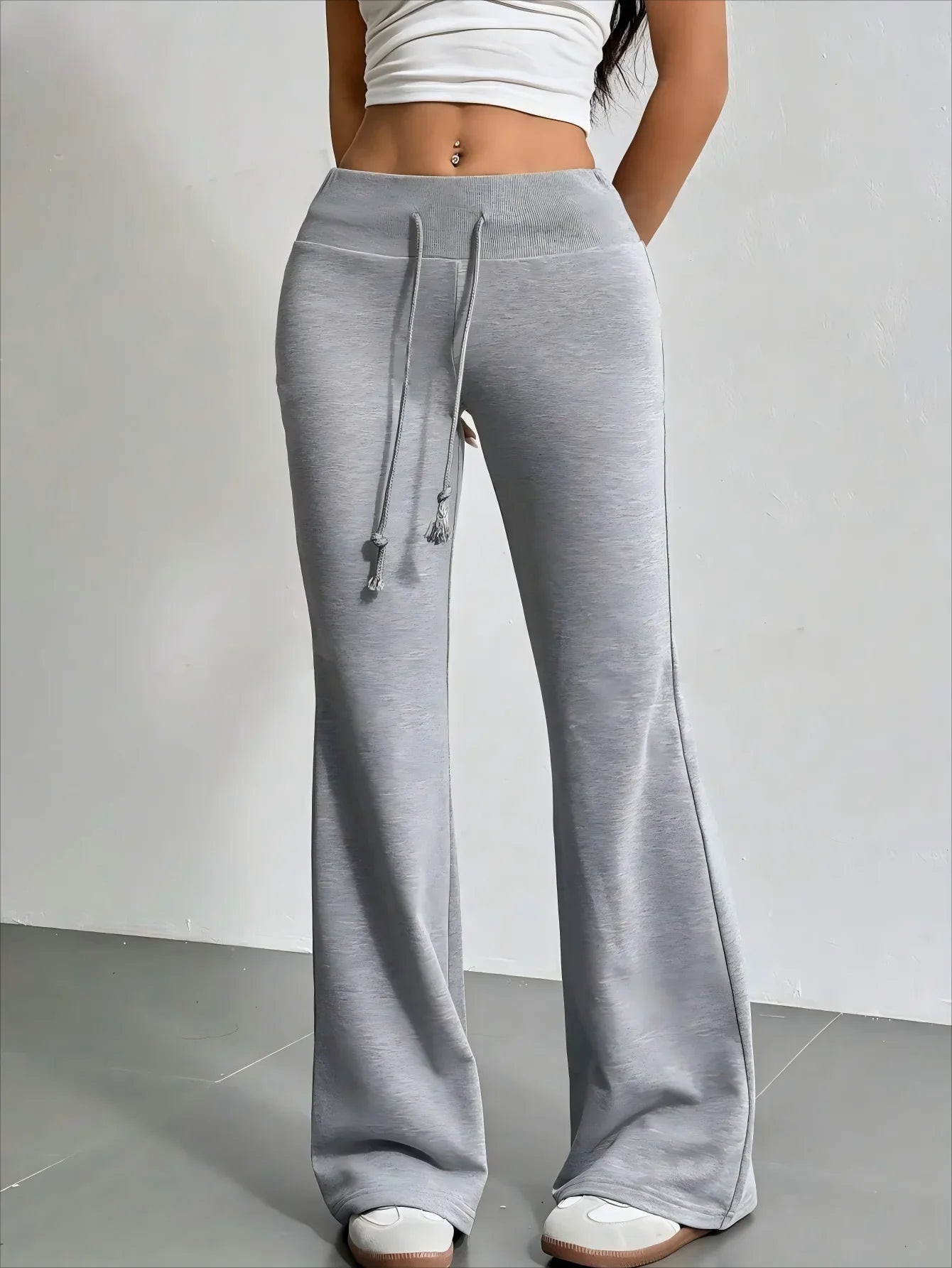 Spring and summer new solid color drawstring women's bell bottom pants for casual and fashionable wear