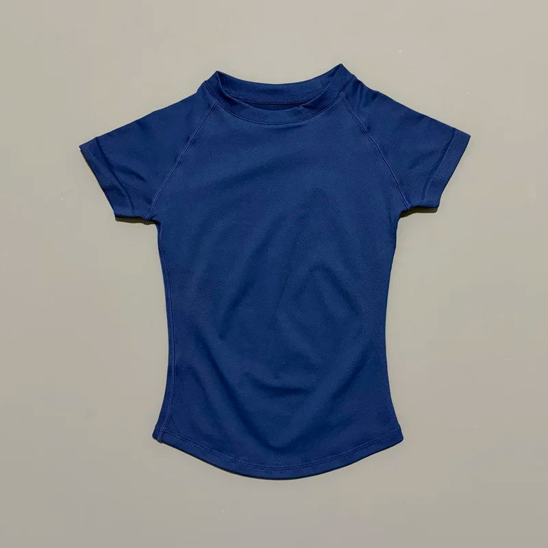 HISTELLO Sports Short Sleeve Top Women Gym Yoga Top Workout Clothes Sports T Shirt Fitness Activewear Running Tight Tops