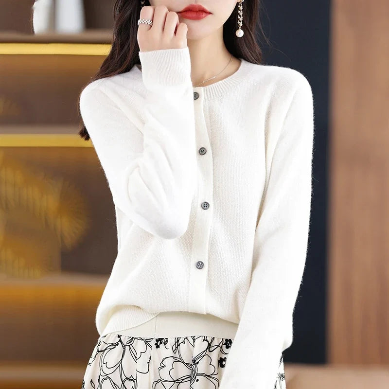 High-Grade Knit Sweater Crewneck Cardigan Coat Autumn And Winter New Middle-Aged And Elderly Women's Fashion ZD060