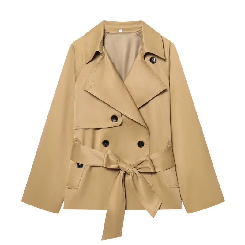 ETJ Autumn 2025 new collection  women's British style lapel double-breasted Maillard color belt casual trench coat