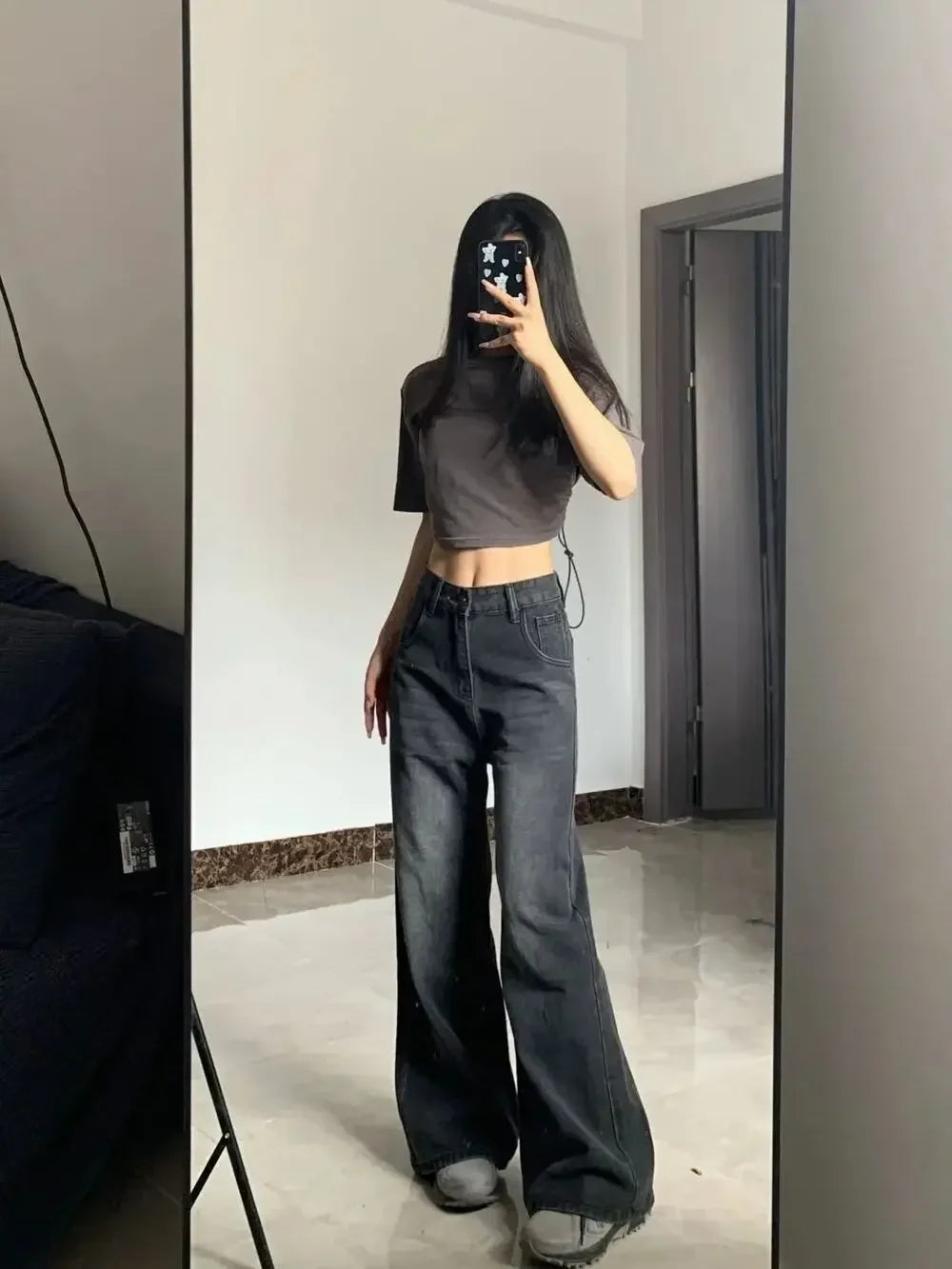 High-Waisted Slimming Jeans for Women Loose-Fit Straight-Leg Bell Bottoms Plus-Size Denim Trousers Pear-Shaped Body Type