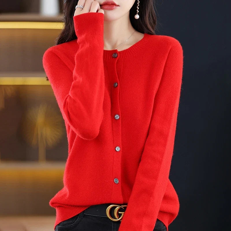 High-Grade Knit Sweater Crewneck Cardigan Coat Autumn And Winter New Middle-Aged And Elderly Women's Fashion ZD060