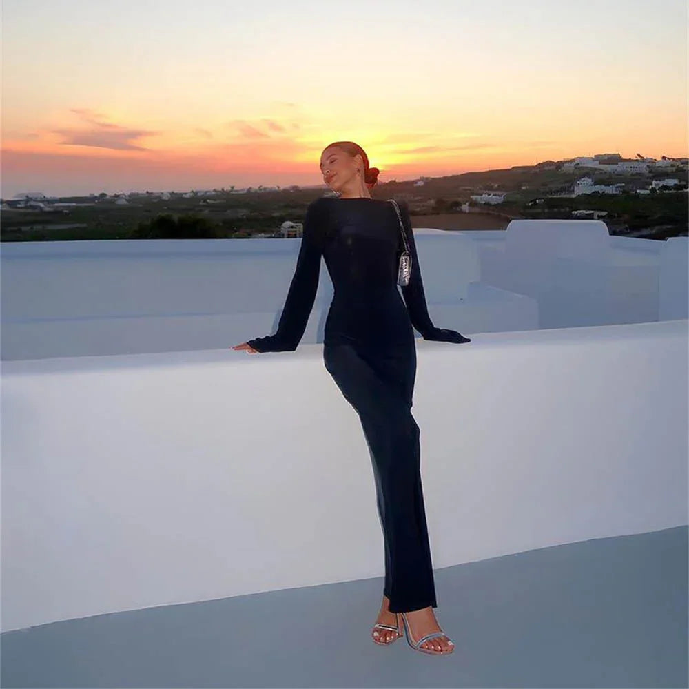 Sheer Beach Cover Up Dress | Backless Sunscreen Maxi Gown - Femstylo