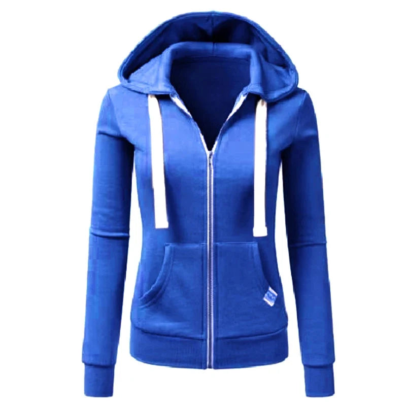 Autumn/Winter New Women'sPersonalized Fashion Sports Hoodie Long Sleeve Drawstring Pocket Zipper Coat Woolen Sweater Top CYXX386