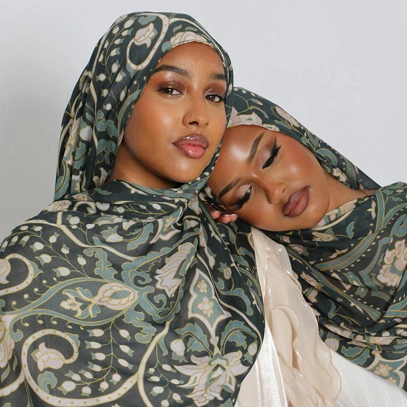 1Pcs Ramadan Hijab Leopard Print Women Bohemian Watercolor Soft Muslim Hijabs Floral Breathable Shawl Wrap Scarf Headscarf Warm