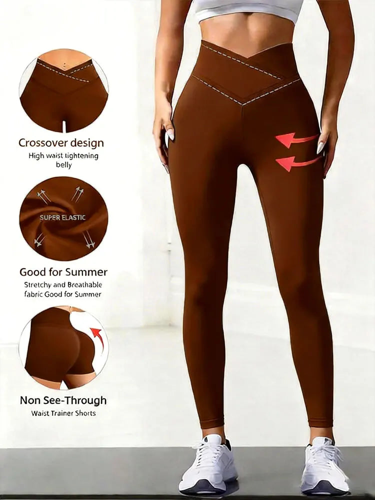 Solid Color Front Cross Waist Sports Pants Elastic Breathable Yoga Pants Suitable For Gym Exercise And Daily Wear Plus Size Pant