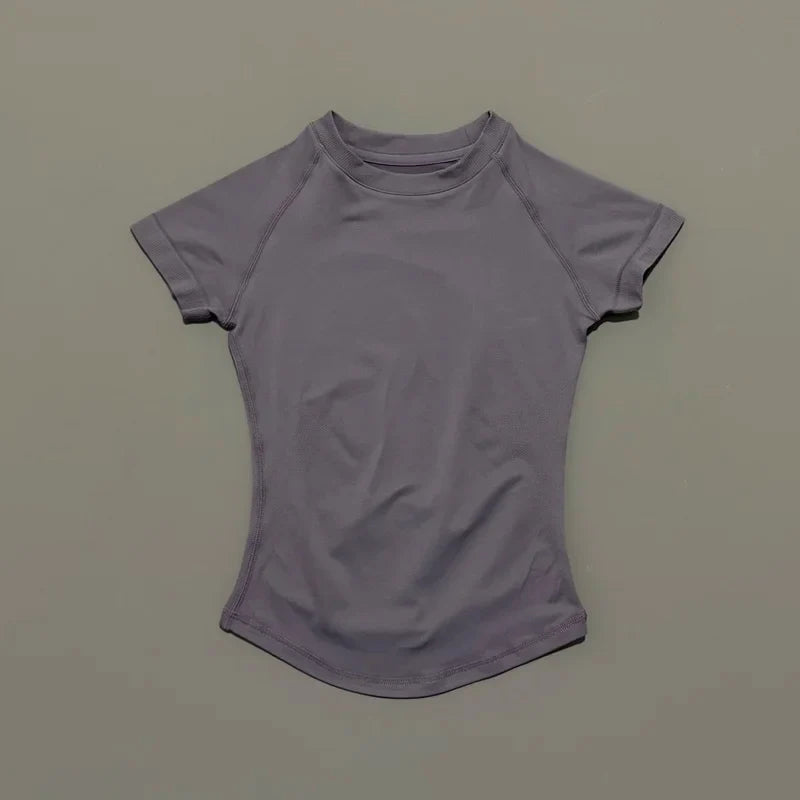 HISTELLO Sports Short Sleeve Top Women Gym Yoga Top Workout Clothes Sports T Shirt Fitness Activewear Running Tight Tops