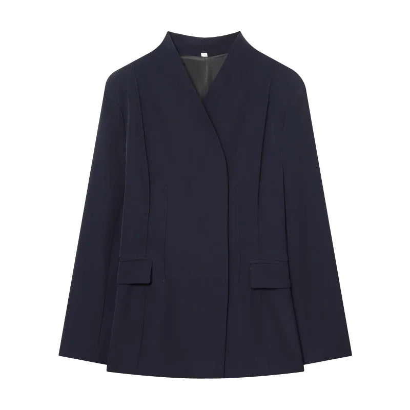 ETJ 2025 women's new fashion design three-dimensional cut high collar slim suit jacket & matching casual trousers