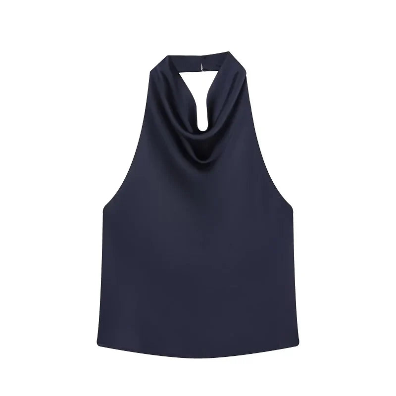MUJER Satin Halter Tops Woman 2026 Sexy Backless Tops for Women Camisole off Shoulder Summer Top Women Pink Black Top Female