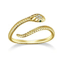 BAMOER 925 Sterling Silver Platinum Plated Adjustable Ring, Green Zircon Retro Textures Snake Ring Fashion Jewelry 4 Colors