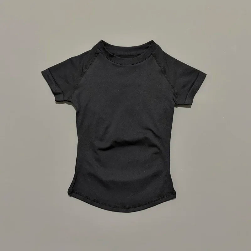 HISTELLO Sports Short Sleeve Top Women Gym Yoga Top Workout Clothes Sports T Shirt Fitness Activewear Running Tight Tops