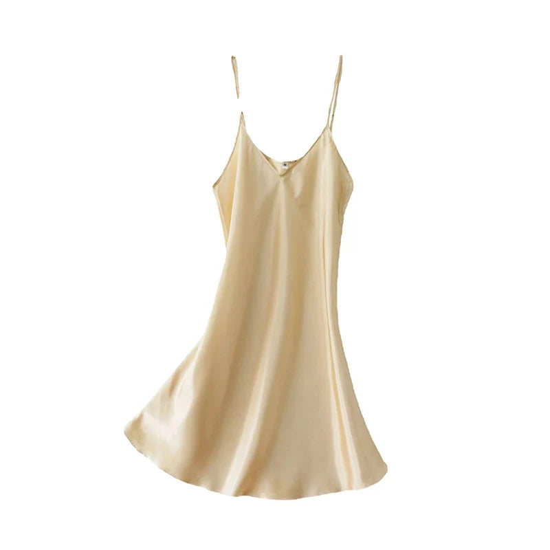 Women's Sexy Silk Satin Night Dress Sleeveless Nighties V-neck Nightgown Nightdress Plus Size Sleepwear Nightwear