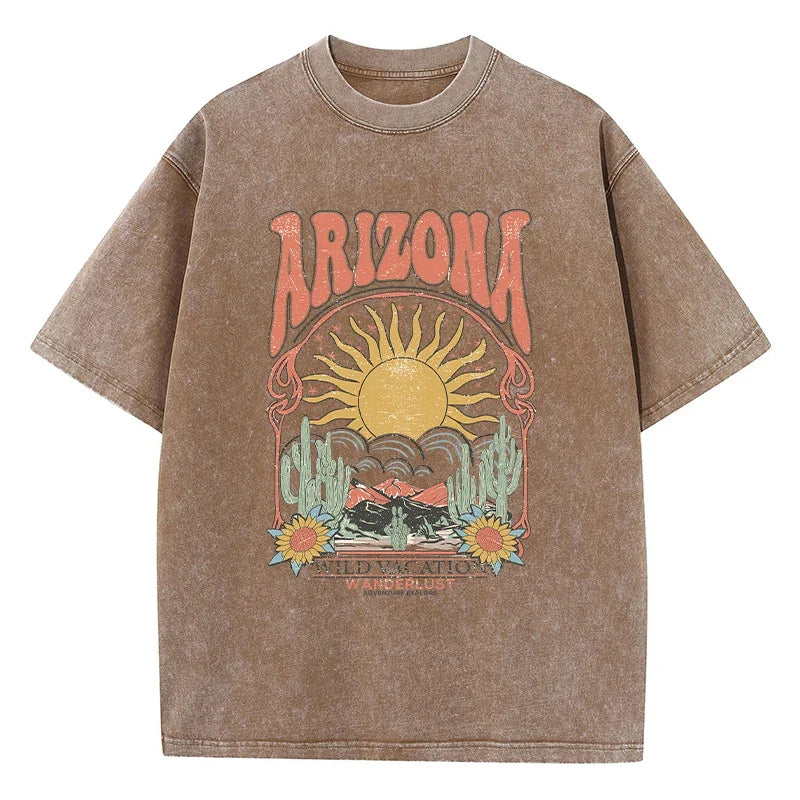 Fashion Women Cotton Washed T-Shirt Beautiful Arizona Wildlife Vacation Invites You Print Tops Casual Loose Tees Vintage Clothes