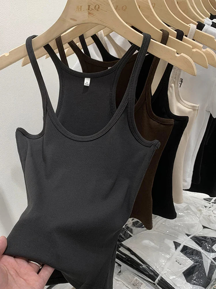 Solid Color Basic Ribbed Knitted Tank Top Women Summer Vintage Sleeveless Camis 90s Cool Girls Streetwear Soft Tees
