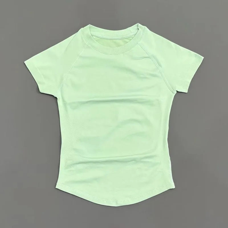HISTELLO Sports Short Sleeve Top Women Gym Yoga Top Workout Clothes Sports T Shirt Fitness Activewear Running Tight Tops