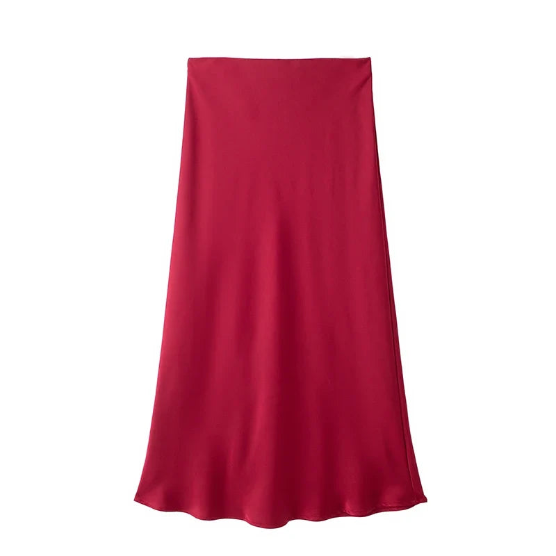 Willshela 2024 Black Satin Skirt Woman High Waist Elegant Long Skirts For Women Fashion Summer Midi Skirt Office Women's Skirts