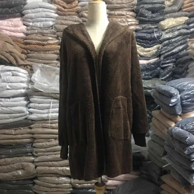 12 Colors Fleece Sweatshirt Long Cardigans Autumn Winter Female Long Sleeve Double Side Wear Flurry Loose Hoodie Coats Outwear