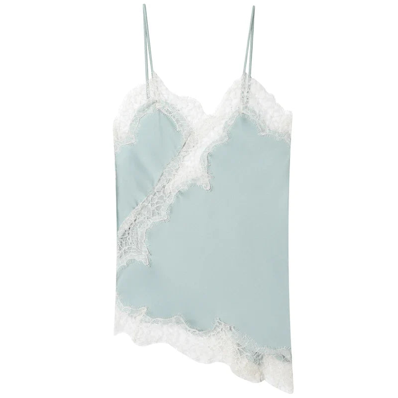 HXAO Y2K Asymmetrical Slip Lace Top Women Sexy Tanks & Camis Satin Off Shoulder Sleeveless Backless Tops Street Style Camisoles