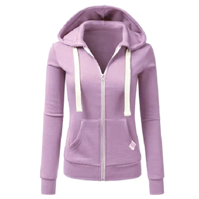 Autumn/Winter New Women'sPersonalized Fashion Sports Hoodie Long Sleeve Drawstring Pocket Zipper Coat Woolen Sweater Top CYXX386