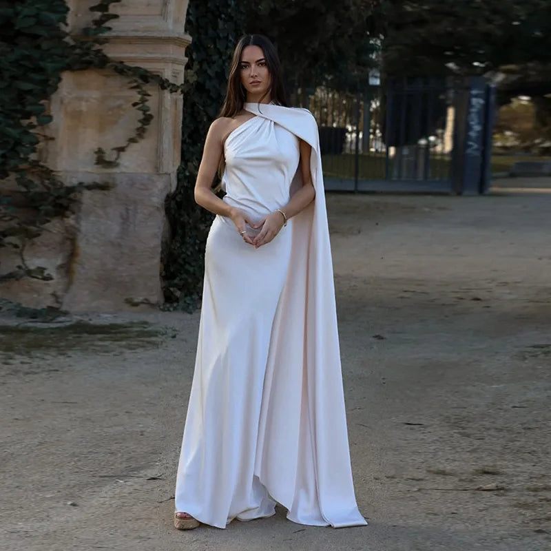 Elegant Women's Ribbon Long Satin Party Dress Halter Backless Sleeveless Female Dresses 2026 Summer Lady Solid Evening Gowns
