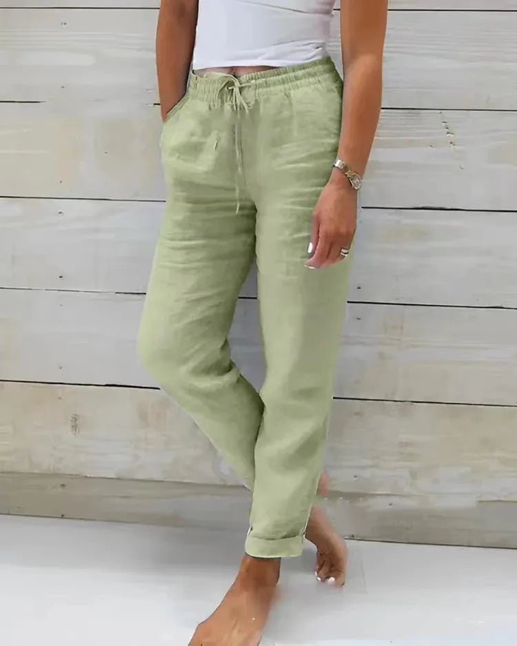Cotton Linen Summer Pants for Women High Waist Elastic Casual Trousers Streetwear Solid Female Clothes 2026 Loose Pencil Pants