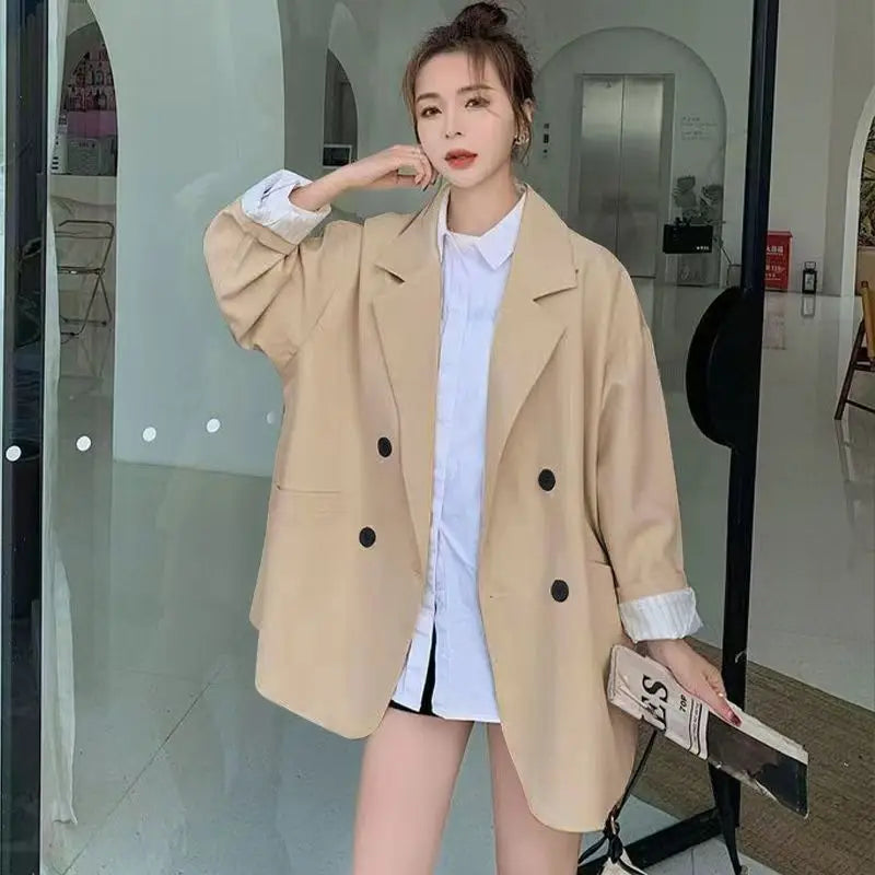 Oversize Blazers Women Long Sleeve Black Suit Streetwear Korean Chic Loose Jacket Spring Autumn Coat Double-breasted Tweed New