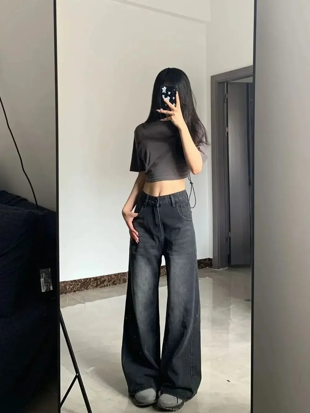 High-Waisted Slimming Jeans for Women Loose-Fit Straight-Leg Bell Bottoms Plus-Size Denim Trousers Pear-Shaped Body Type