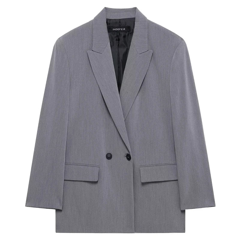 HXAO Blazer Women Double Breasted Pocket Women's Jacket 2025 Long Sleeve Casual Blazers Woman Chic Office Wear Ladies Coat
