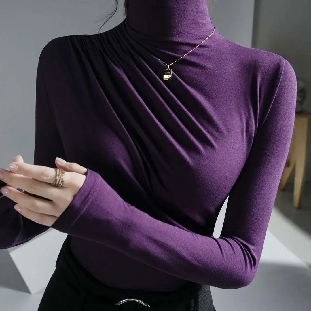 2023 Pleated High Neck for Women Blusas Clothes for Women Tops Shirts Blouses