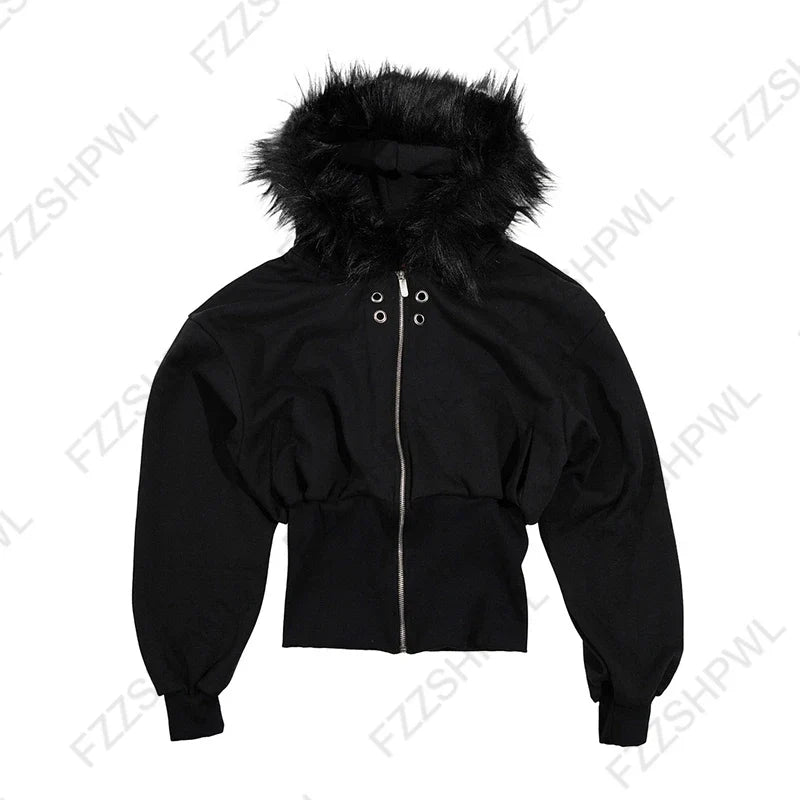 Gothic Y2K Women's Chic Hoodie Sexy Slim Casual Solid Color Female Cropped Sweatshirt Grunge Punk Vintage Aesthetics Streetwear