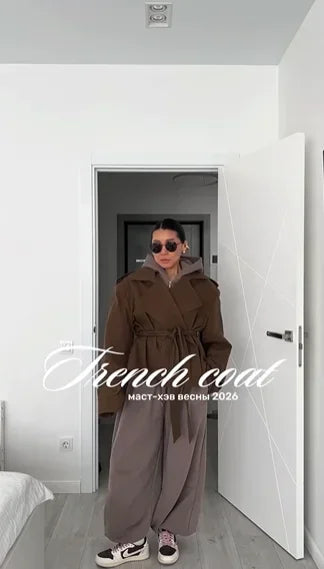 Solid Lapel Lace Up Trench Coat Women Fashion Full Sleeve Waist Cinching Short Windbreak New Autumn Office Commute Outwear 2026