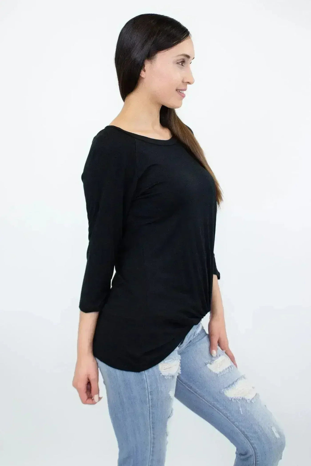 Twisted Front Comfort Top - Black | Rayon-Spandex | Femstylo