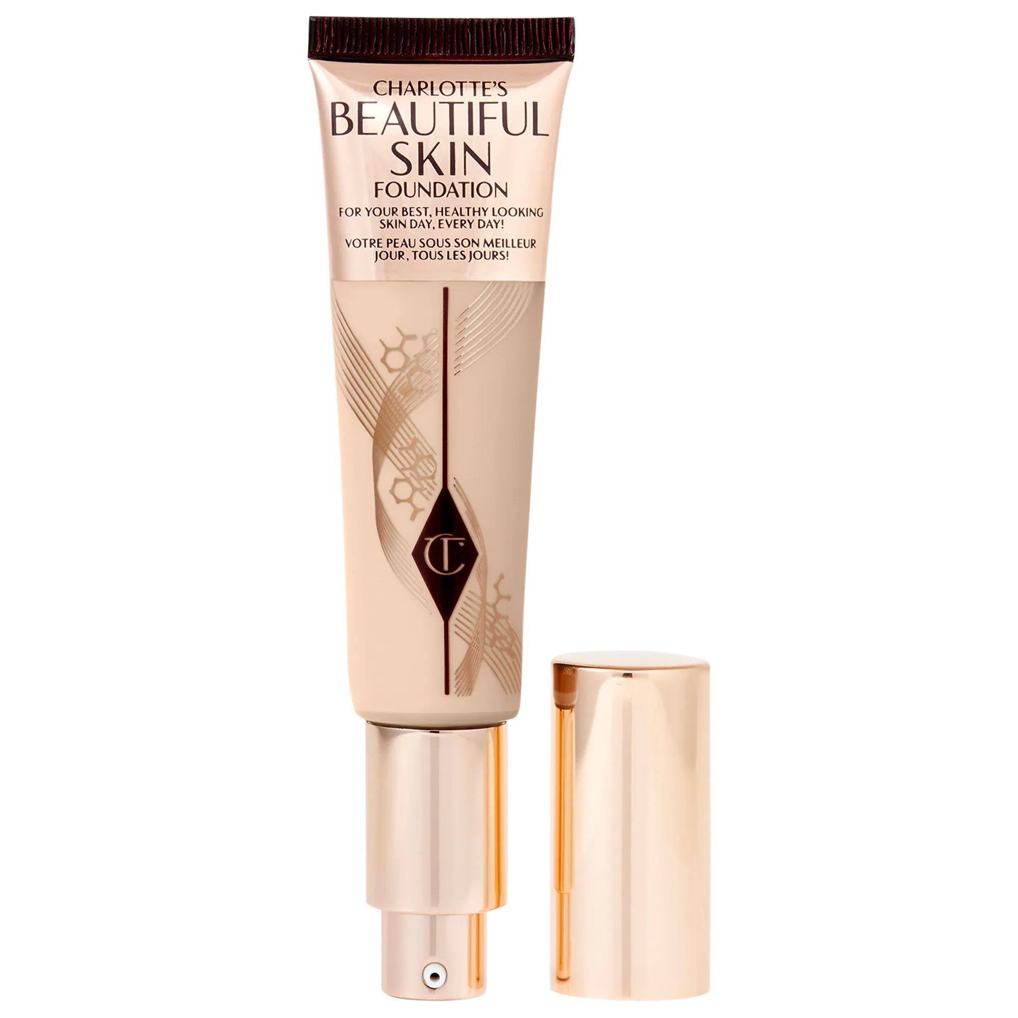 Charlotte Tilbury Beautiful Skin Medium Coverage Liquid Foundation with Hyaluronic Acid - Long Lasting, Vegan, Cruelty-Free Makeup
