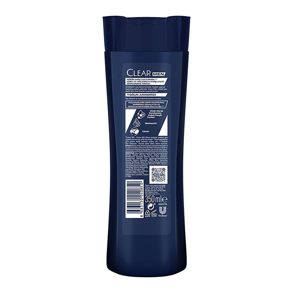 Clear Men: Intense Clean Anti-Dandruff Charcoal Shampoo - Deeply Cleanses Oily, Itchy Scalp & Controls Dandruff for Men - 11.83 fl oz