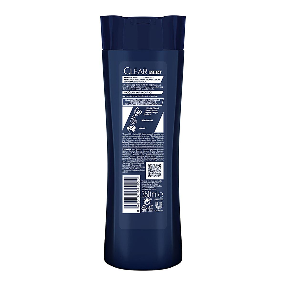 Clear Men: Intense Clean Anti-Dandruff Charcoal Shampoo - Deeply Cleanses Oily, Itchy Scalp & Controls Dandruff for Men - 11.83 fl oz