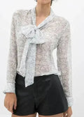 Tie Neck Sheer Blouse In Ivory Silver | FEMSTYLO