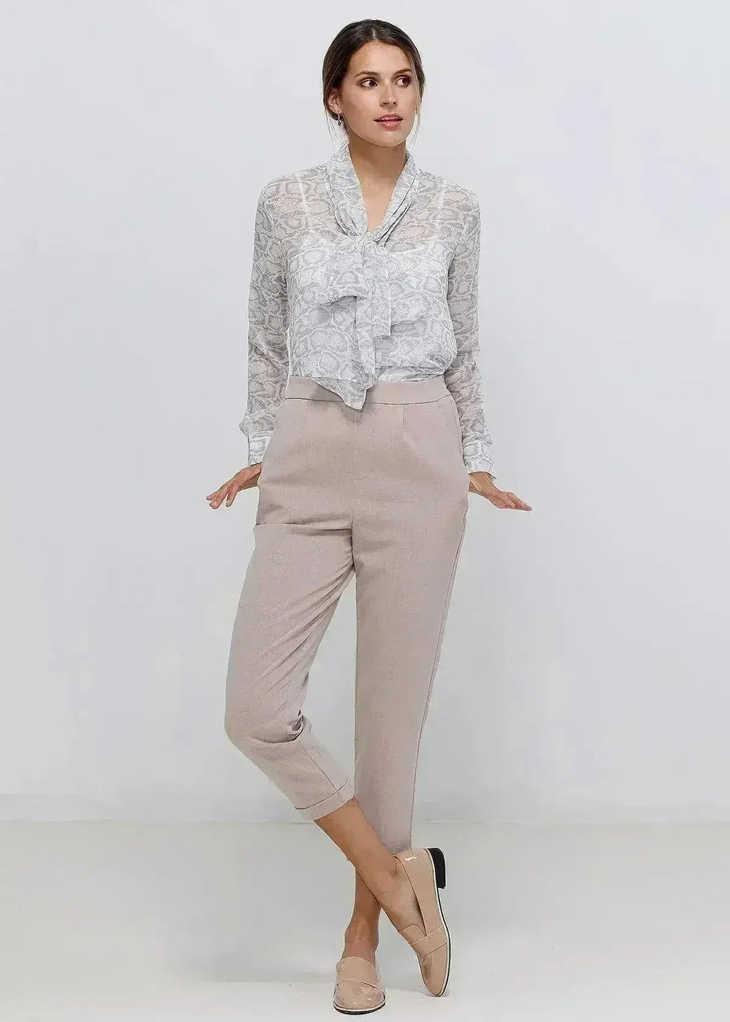 Tie Neck Sheer Blouse In Ivory Silver | FEMSTYLO