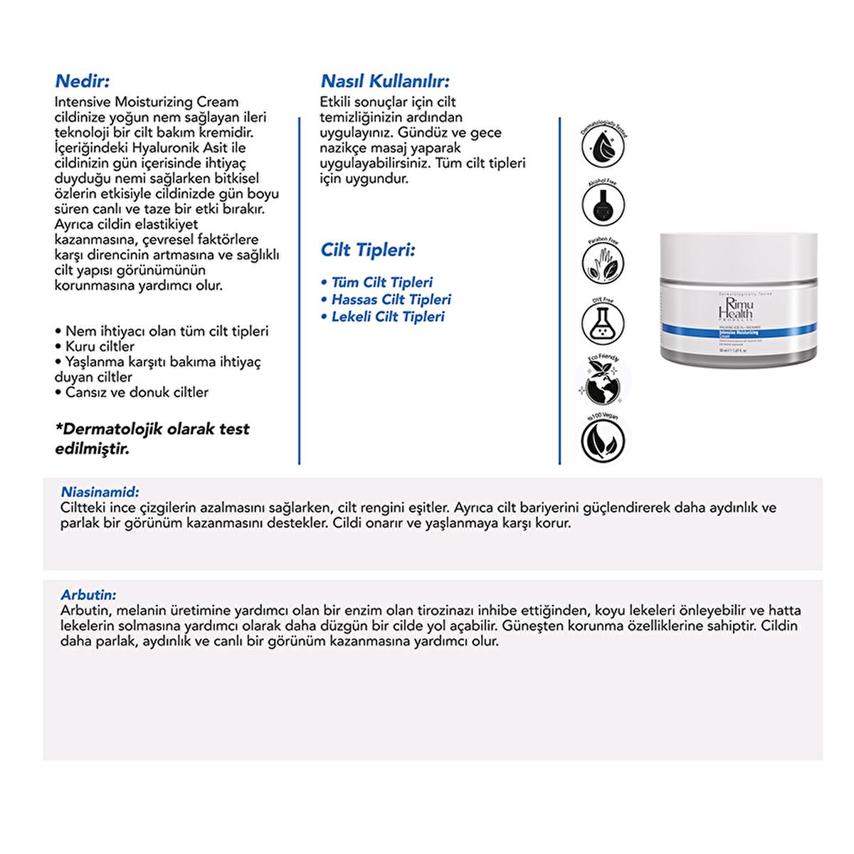 Rimu Health: Hyaluronic Acid & Niacinamide Face Cream - Intense Hydration, Even Skin Tone, Anti-Aging Moisturizer, Dermatologically Tested, 50ml