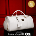 White Leather Weekender Duffle Bag